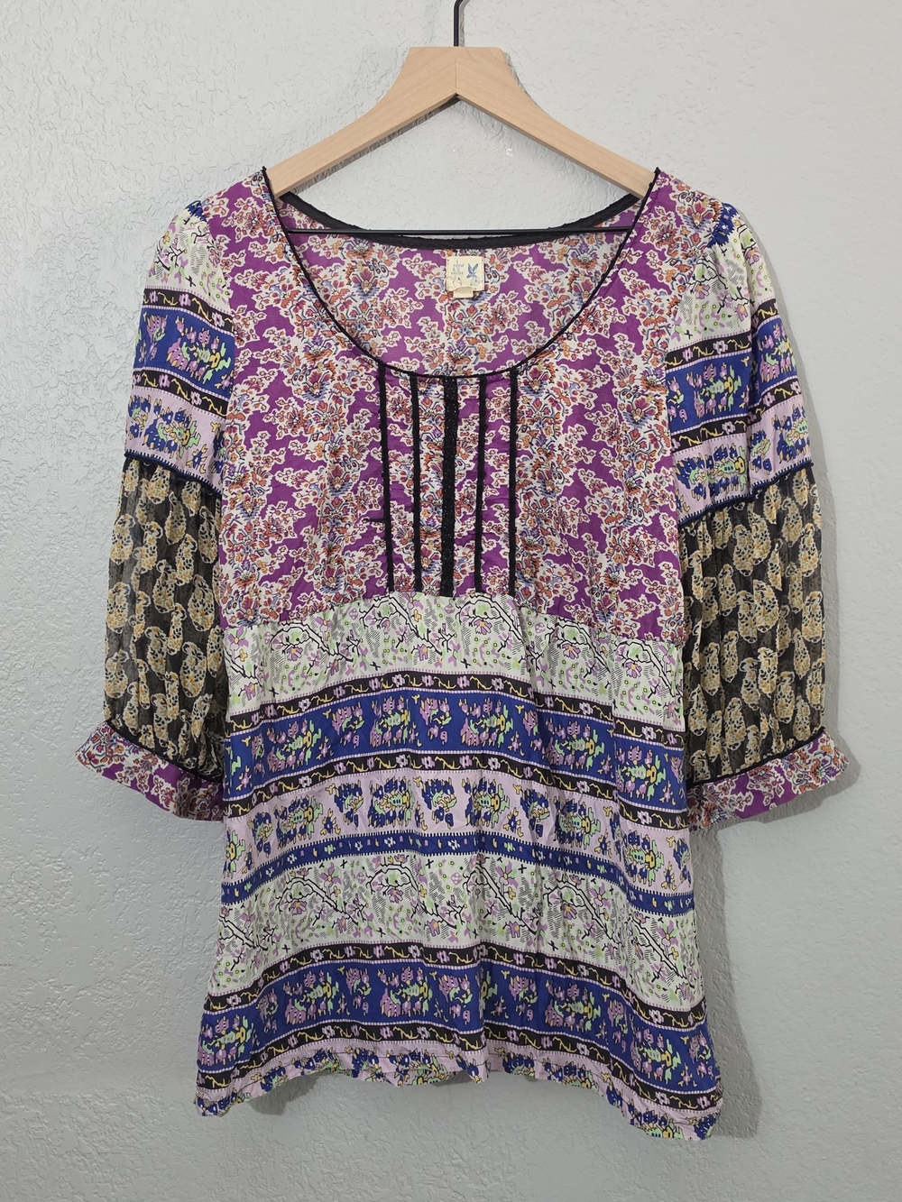 Anthropologie Edme & Esyllte Silk Cotton Floral Paisley Boho Top Womens 10